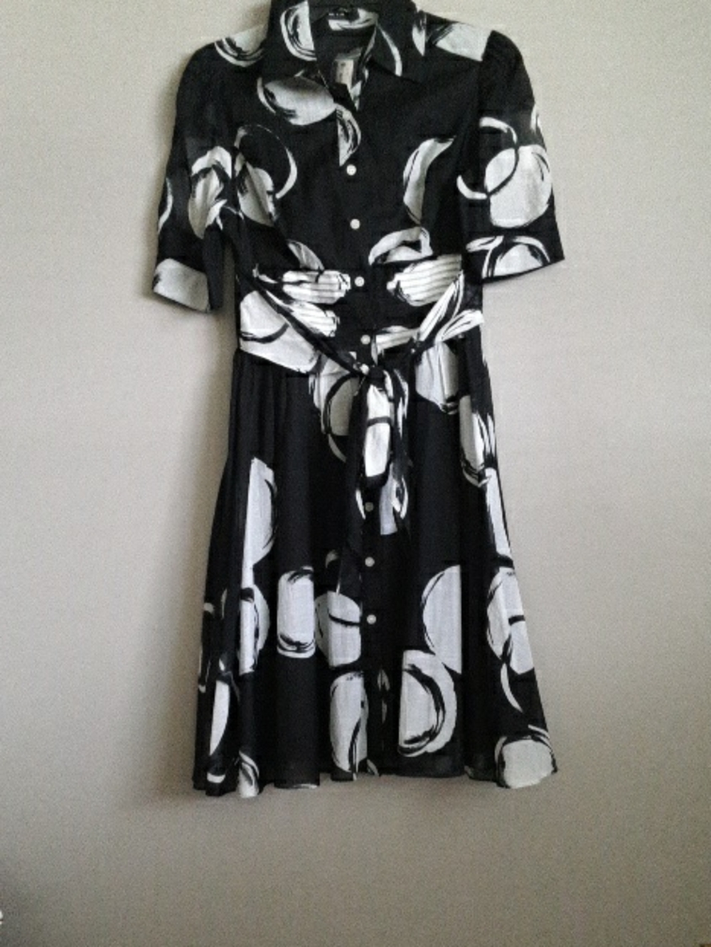 The Limited Black and White Abstract Print Midi Shirt Dress